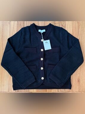 Free Assembly womens Black Textured Button-Front Sweater Cardigan